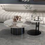 Modern Minimalist Nordic Style Coffee Table with Ceramic Top and Metal Base