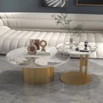 Modern Minimalist Nordic Style Coffee Table with Ceramic Top and Metal Base