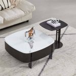 Modern Minimalist Nordic Style Coffee Table with Stone Top and Metal Base