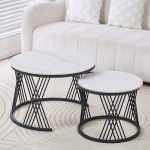 Modern Minimalist Nordic Style Coffee Table with Stone Top and Metal Base