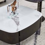 Modern Minimalist Nordic Style Coffee Table with Stone Top and Metal Base