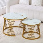Modern Minimalist Nordic Style Coffee Table with Stone Top and Metal Base