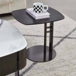 Modern Minimalist Nordic Style Coffee Table with Stone Top and Metal Base