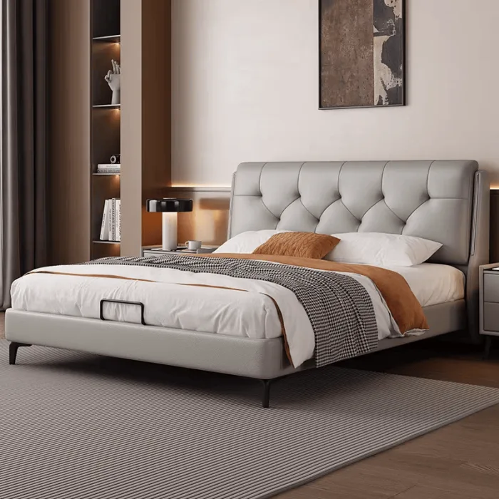 Modern Minimalist Soft-Padded Leather Bed for Home Use