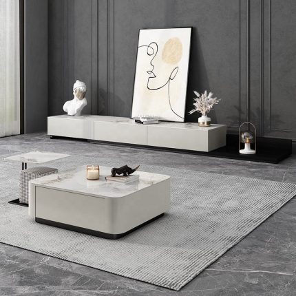 Modern Nordic Coffee Table with Metal Legs & Sintered Stone Surface