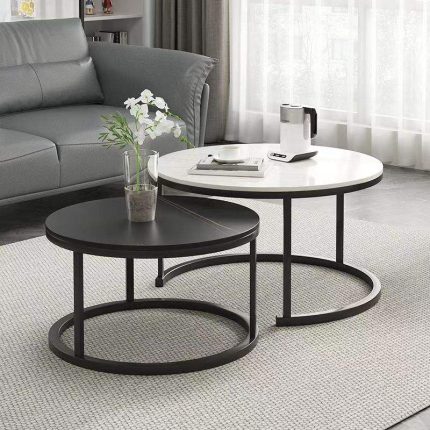Modern Nordic Coffee Table with Sintered Stone Top and Metal Base – Ideal for Wholesale