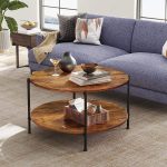 Modern Nordic Coffee Table with Wooden Top and Metal Legs