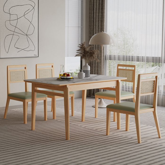 Modern Nordic Marble Top Dining Table with Solid Wood Legs