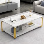 Modern Scandinavian Coffee Table with Rock Plate Surface and Metal Legs