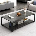 Modern Scandinavian Coffee Table with Rock Plate Surface and Metal Legs