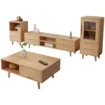 Modern Scandinavian Solid Wood TV Cabinet and Coffee Table Set