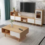 Modern Scandinavian Solid Wood TV Cabinet and Coffee Table Set