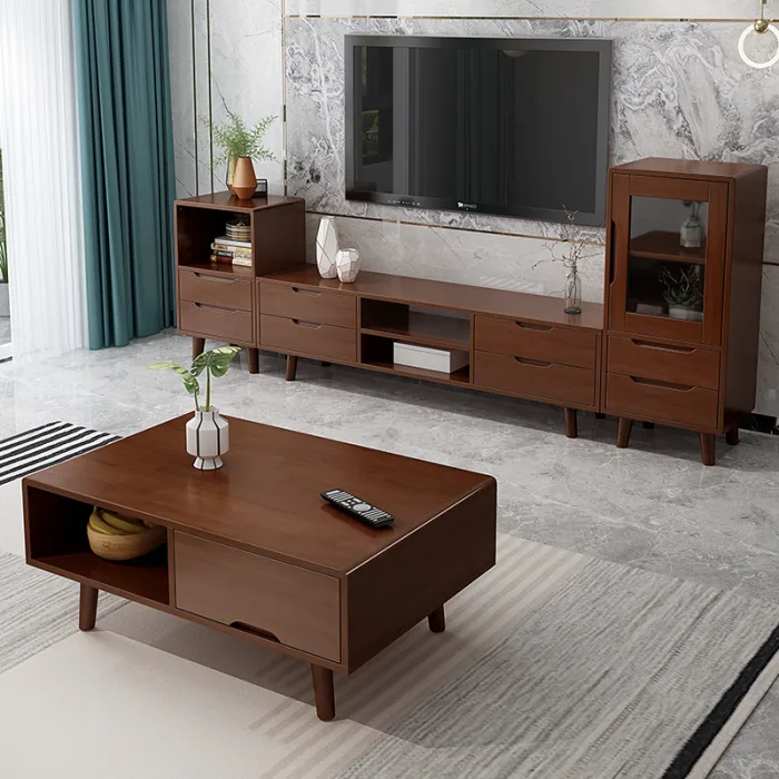 Modern Scandinavian Solid Wood TV Cabinet and Coffee Table Set