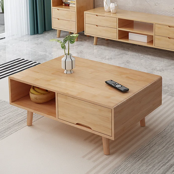Modern Scandinavian Solid Wood TV Cabinet and Coffee Table Set