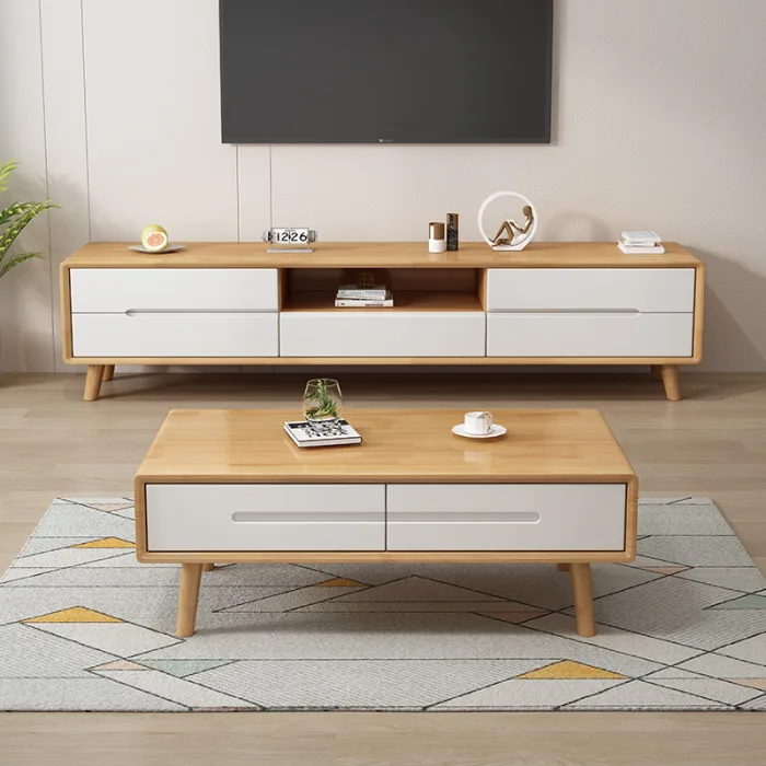 Modern Solid Wood Living Room Furniture Set - Coffee Table and TV Cabinet