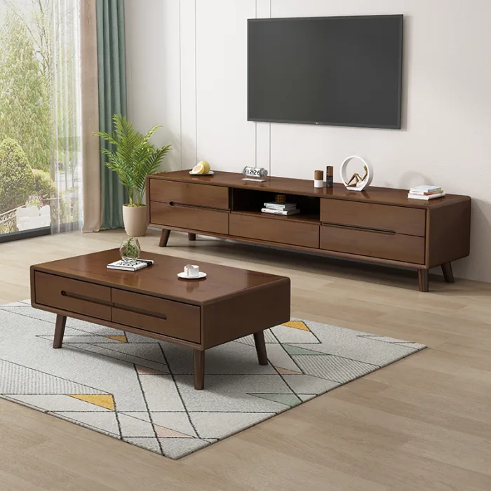 Modern Solid Wood Living Room Furniture Set - Coffee Table and TV Cabinet