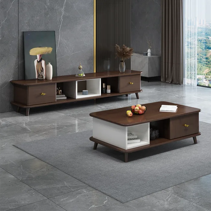 Modern Solid Wood Living Room TV Cabinet and Coffee Table Set
