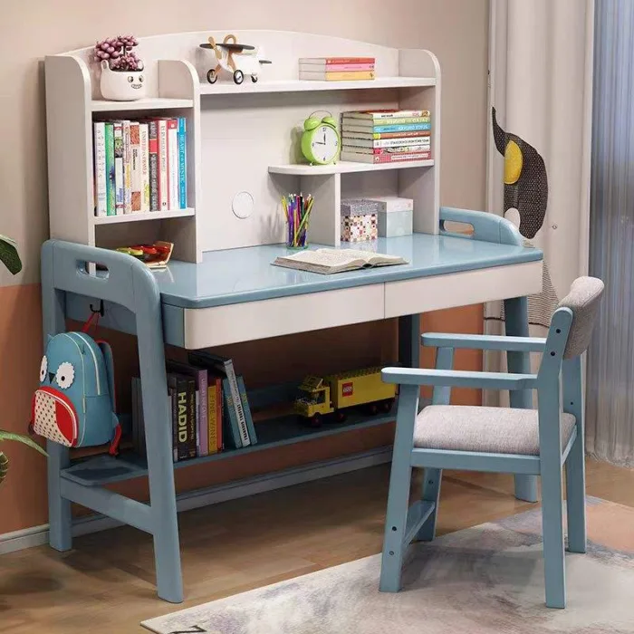 ​​Natural Wood Kids' Desk with Bookshelf – Stable Storage Solution​
