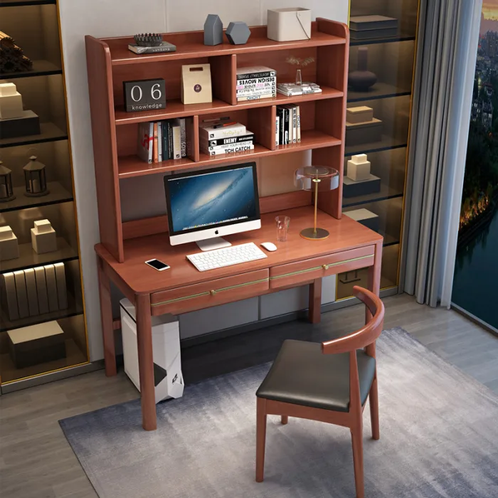 Modern Chinese Inspired Study Desk - Solid Wood Construction with Built-in Storage