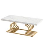Nordic Modern Coffee Table with Elegant Stone Top and Metal Frame