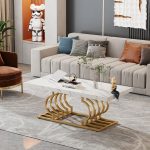 Nordic Modern Coffee Table with Elegant Stone Top and Metal Frame