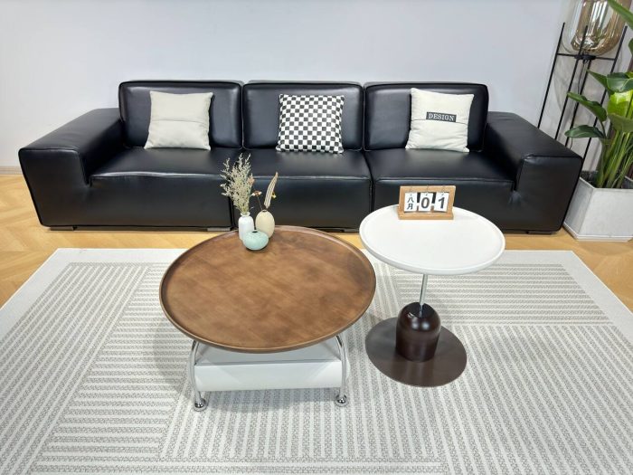 Nordic Modern Coffee Table with Wooden Top and Metal Legs