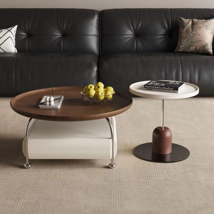 Nordic Modern Coffee Table with Wooden Top and Metal Legs