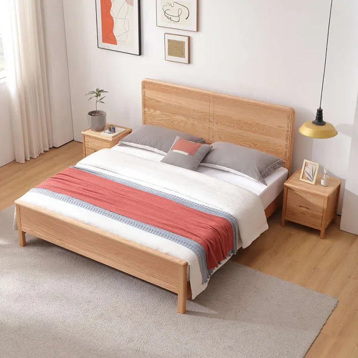 Nordic Red Oak Platform Bed High-Quality Solid Wood Furniture Ideal for B2B