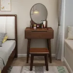 Scandinavian Vanity Table - Space-Saving Solid Wood Dressing Station with Mirror