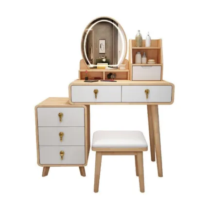 Nordic Solid Wood Vanity - All-in-One Makeup Table with LED Mirror​