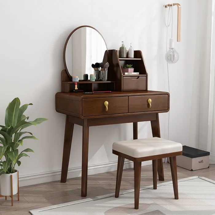Modern Vanity Dresser - Solid Wood Makeup Table with Built-in LED Lights & Storage
