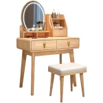 Modern Vanity Dresser - Solid Wood Makeup Table with Built-in LED Lights & Storage