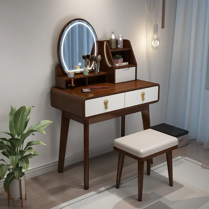 Modern Vanity Dresser - Solid Wood Makeup Table with Built-in LED Lights & Storage