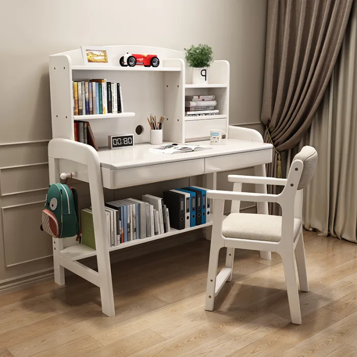 Scandinavian Adjustable Desk - Solid Wood Workspace with Built-in Storage