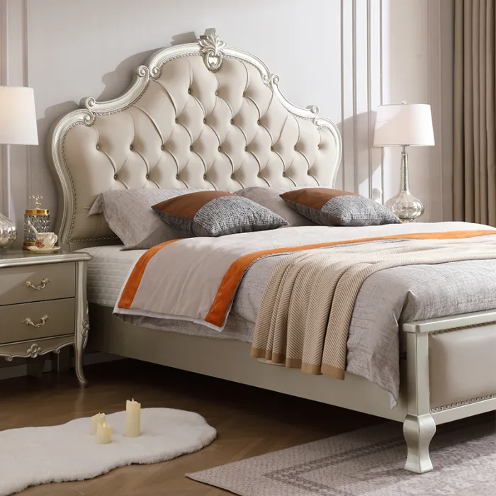 Opulent French-Inspired Wooden Bed with Light Luxury and Durability