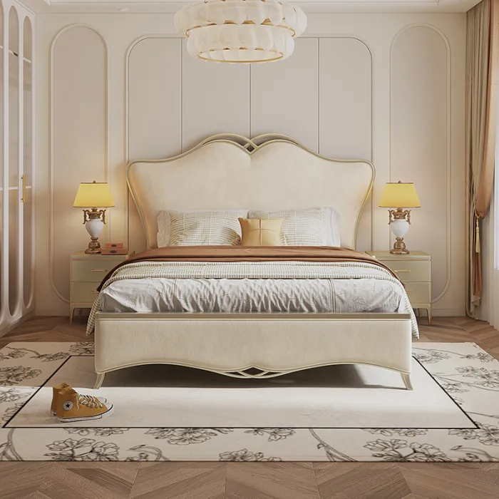 Opulent French-Inspired Wooden Bed with Light Luxury and Durability