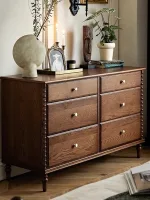 Rubberwood Solid Storage Cabinet with Vintage Design for Living Room