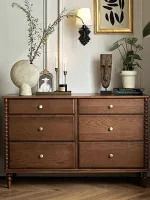 Rubberwood Solid Storage Cabinet with Vintage Design for Living Room