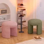 Vanity stool with solid wood frame and plush sponge cushion.