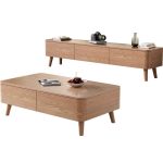 Scandinavian-Inspired Ash Wood TV Stand and Coffee Table Set for Modern Homes