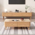 Scandinavian-Inspired Ash Wood TV Stand and Coffee Table Set for Modern Homes