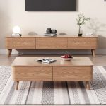 Scandinavian-Inspired Ash Wood TV Stand and Coffee Table Set for Modern Homes