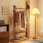 Scandinavian Minimalist Solid Wood Coat Rack for Home Entryways