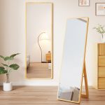 Scandinavian Minimalist Solid Wood Full-Length Mirror for Home Use