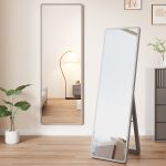 Scandinavian Minimalist Solid Wood Full-Length Mirror for Home Use