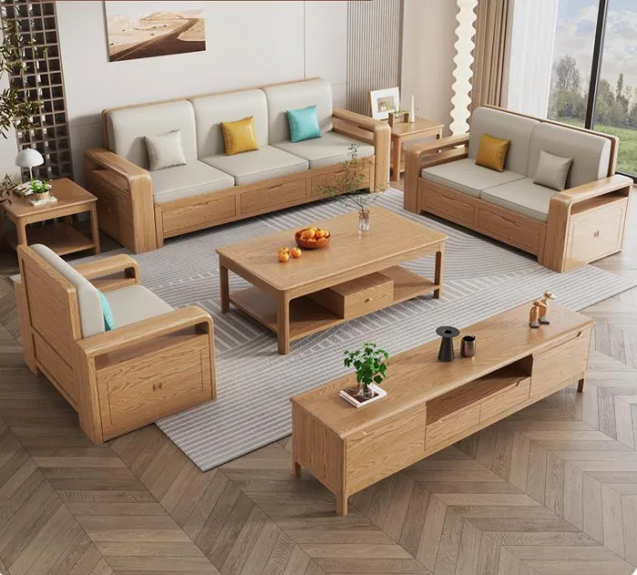 Scandinavian Red Oak Sofa with Storage Drawers – One, Two, and Three-Seat Options