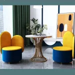 Vanity stool with solid wood frame and plush sponge cushion.