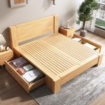 Scandinavian Solid Wood Double Bed with Sleek Design for Wholesale Supply