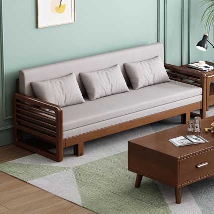 Scandinavian Solid Wood Sofa Bed for Comfort and Style in Modern Interiors