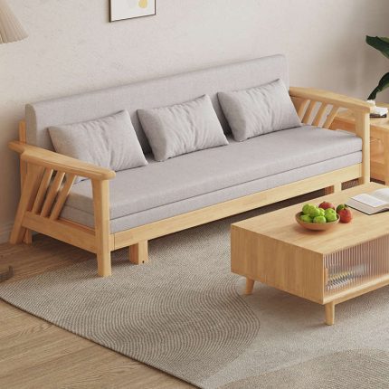 Scandinavian Solid Wood Sofa Bed for Compact Living Spaces and Guest Rooms